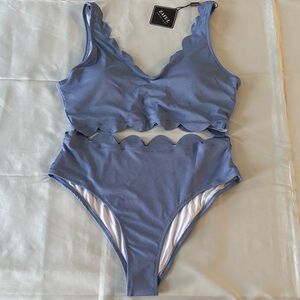 Zaful Blue Lavender Scalloped Bikini Set